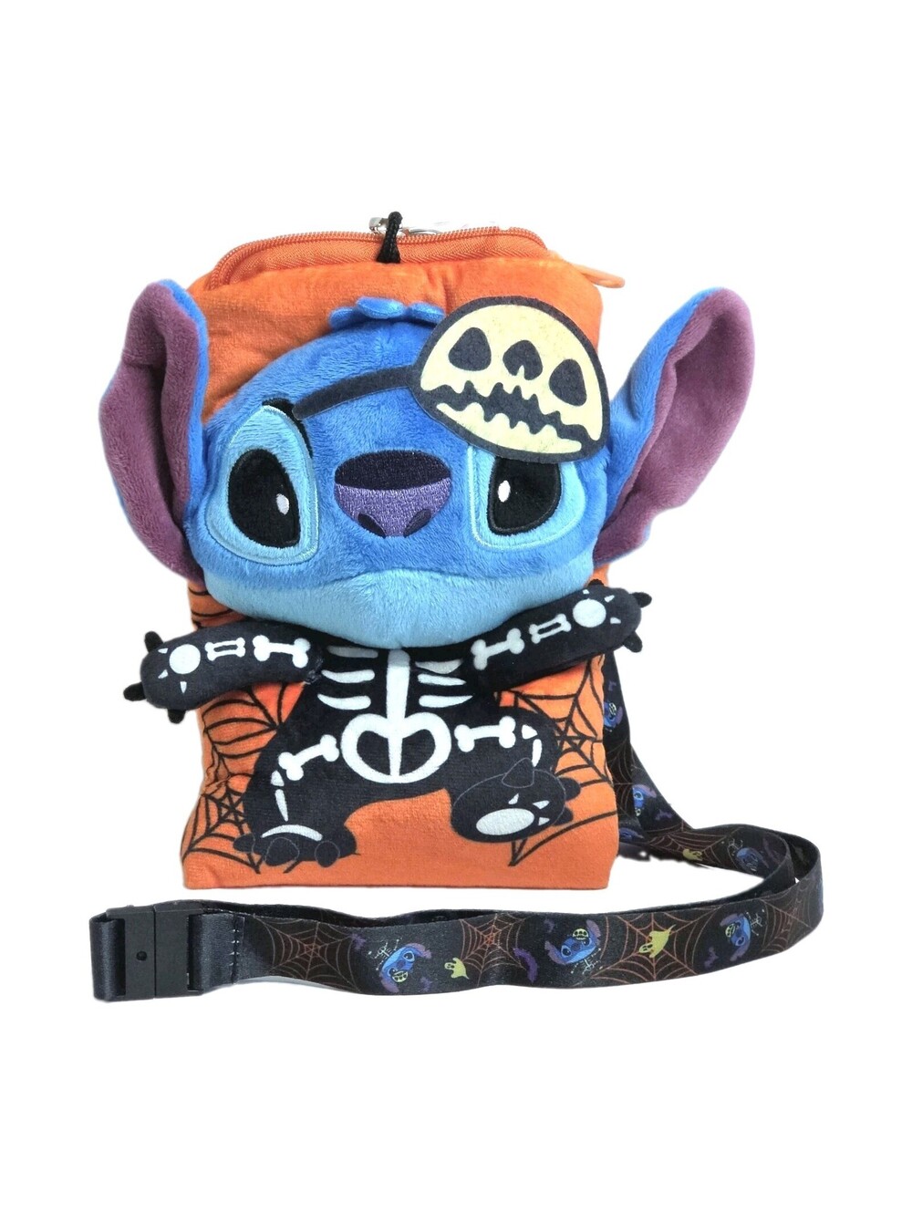 Disney Halloween Skeleton Stitch Plush Pouch/Lanyard Passport Cardholder Cos